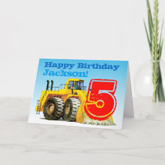 Cartão Crianças com 5 de Digger de Construção Personaliza