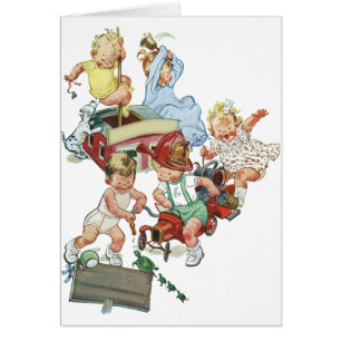 Cartão Crianças das crianças do vintage que jogam com