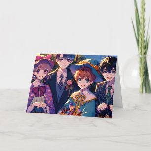 Cartão Crianças de Animes no Dia das Bruxas