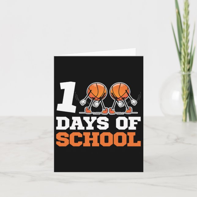 Cartão Crianças De Basquete Do Dia Da Escola 100 Dias De  (Frente)