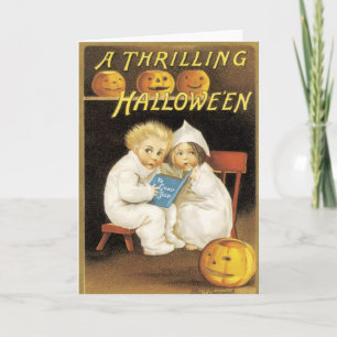 Cartão Crianças de histórias fantasmas do Halloween