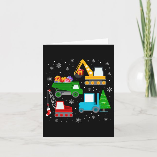 Cartão Crianças de Natal Rapazes Veículos de Construção d (Frente)