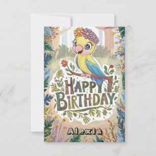 Cartão Crianças desejam o aniversário digital do papagaio
