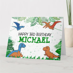 Cartão Crianças Dino Jurassic Trex Boy Dinosaur Aniversár