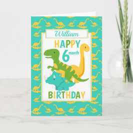 Cartão Crianças Dinossauro 6 Meses Azul de Aniversário