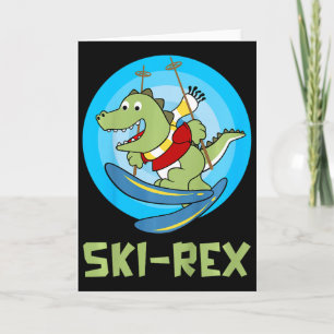 Cartão Crianças Esquiam Ski-rex Dinossauro Engraçado Cria