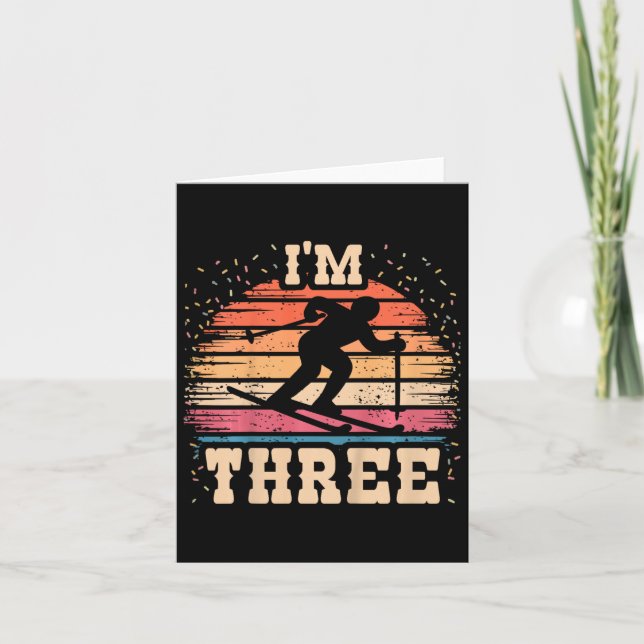 Cartão Crianças Esquiando Garota de Aniversário de 3 Anos (Frente)