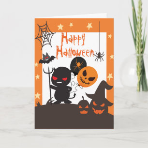 Cartão Crianças Feliz Halloween Laranja Negro