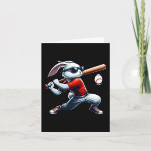 Cartão Crianças Felz pascoa Coelhinho Jogando Baseball Le