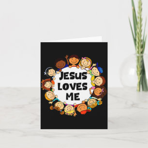 Cartão Crianças Jesus Me Ama Fofo Fé Cristã Menina Menino