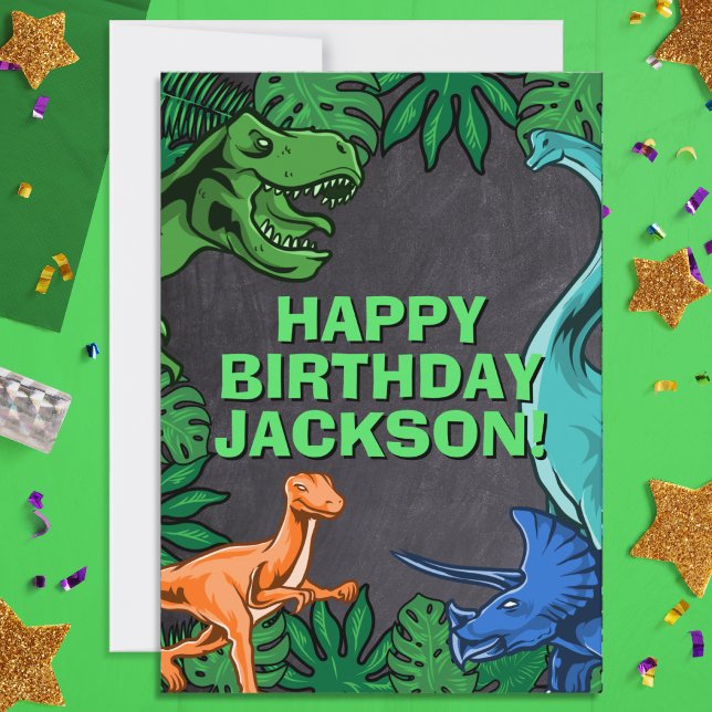 Cartão Crianças Jurassis Trex Dino Dinossauro Aniversário (Wish happy birthday to your favorite dinosaur lover! Great for kids of all ages!)