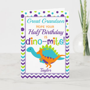 Cartão Crianças Meio Aniversário 6 Meses Dinossauro Dino-