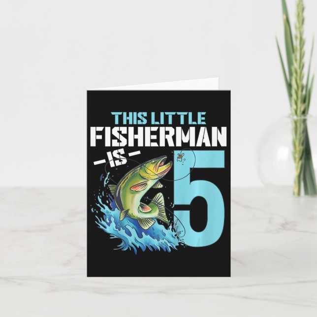 Cartão Crianças pescando camisa de aniversário de 5 anos (Frente)