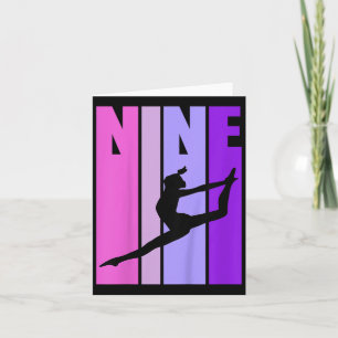 Cartão Crianças Retro Meninas Ginástica 9 9 9 9 9 Anivers
