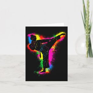 Cartão Crianças Taekwondo Colorido Artes Marciais Mulhere