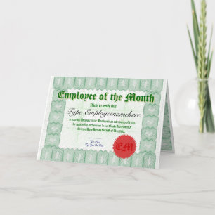 Cartão Criar um Funcionário do Prêmio de Certificação Mês