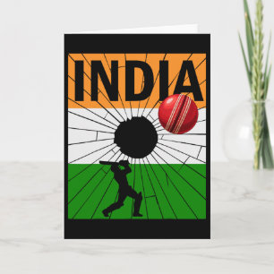 Cartão Cricket da Índia com pincelada da bandeira indiana
