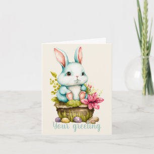 Cartão Crie seu próprio coelho da primavera e flores silv