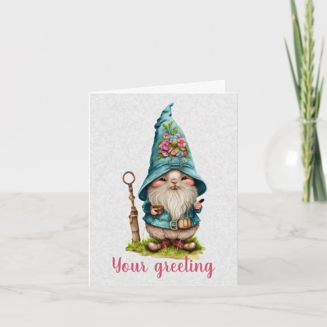 Cartão Crie Seu Próprio Gnome Fofo de Primavera (Frente)