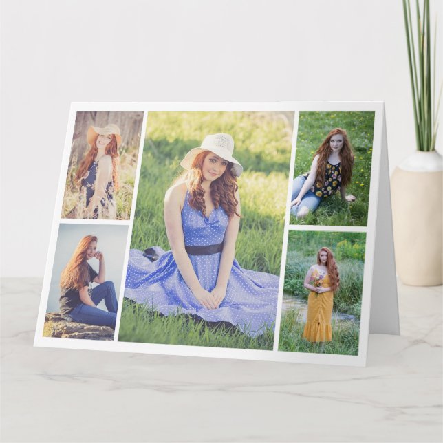 Cartão Crie Sua Própria Colagem de 5 Fotos para Qualquer  (Frente)