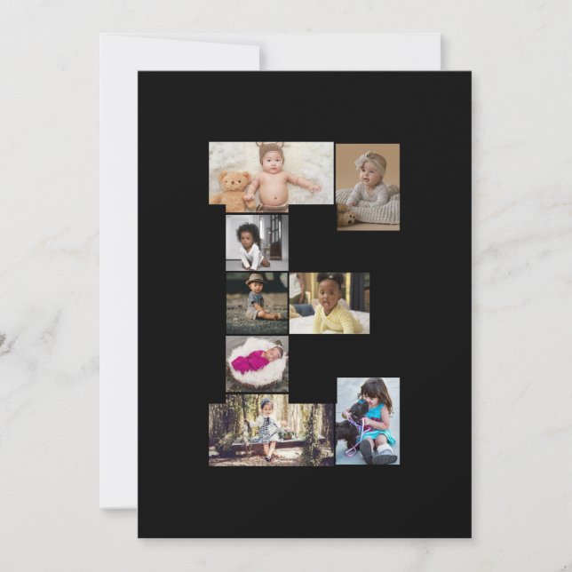 Cartão Crie sua própria colagem de fotos com a letra E (Frente)