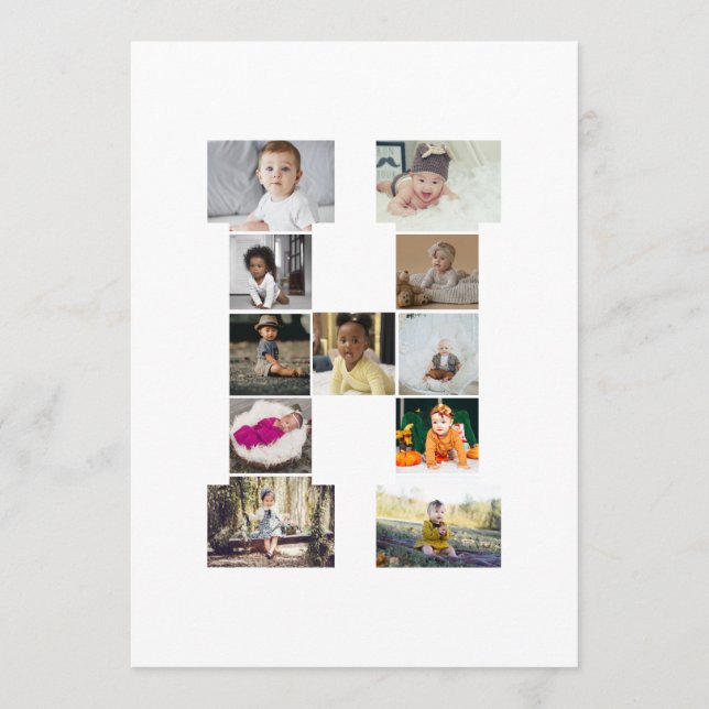 Cartão Crie sua própria colagem de fotos com a letra H (Frente)