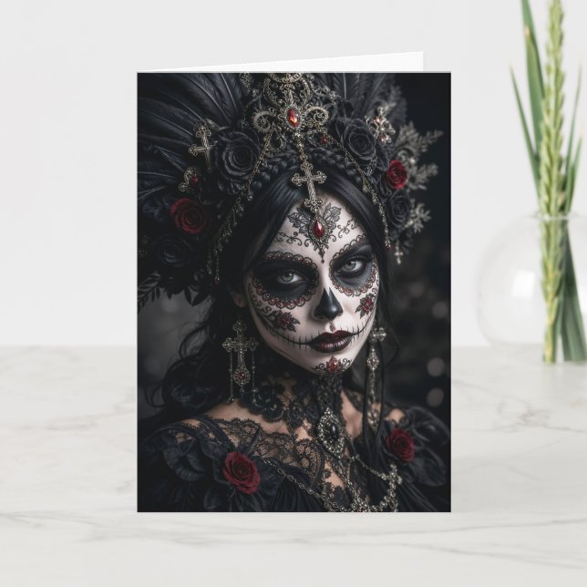 Cartão Crimson Gótico Calavera – Rosa Negra (Frente)