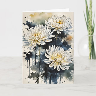 Cartão Crisântemo - Flores de aquarela
