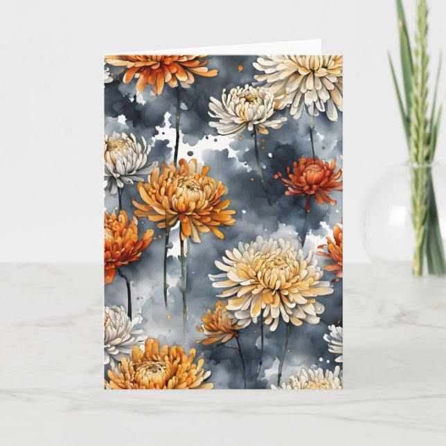 Cartão Crisântemo - Flores em aquarela (Frente)