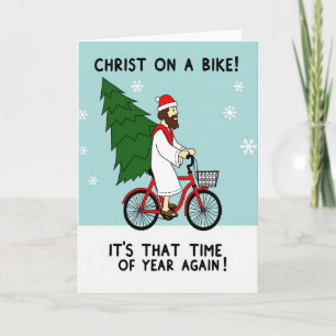 Cartão Cristo de Bicicleta Natal Divertido