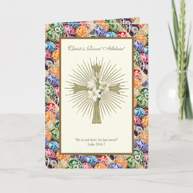 Cartão Cristo de Ovos de Páscoa ucraniano é Risen Allelui (Frente)