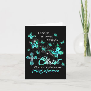 Cartão Cristo Deus Cruz Fortaleça-Me Butterfly Teal Ptsd