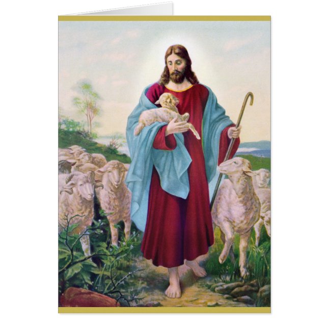 Cartão Cristo o bom pastor Bernard Plockhorst 1878 (Frente)