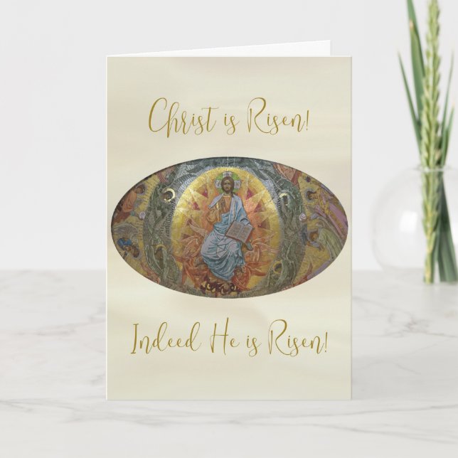Cartão Cristo Ressuscitou Pantocrator Páscoa Ortodoxa (Frente)