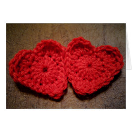 Cartão Crochet Yarn Hearts on Wood Handmade