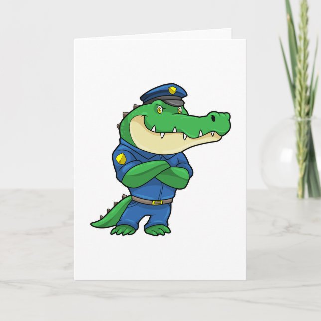 Cartão Crocodilo como oficial de polícia com uniforme pol (Frente)