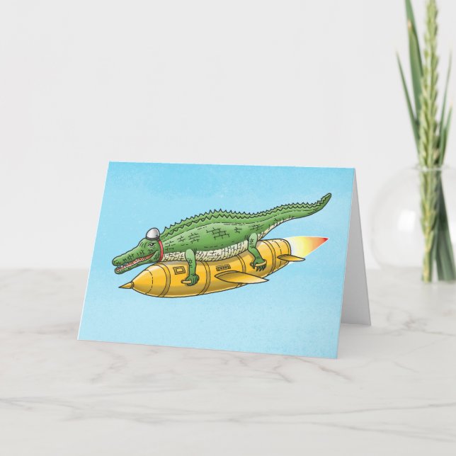 Cartão Crocodilo Foguete (Frente)