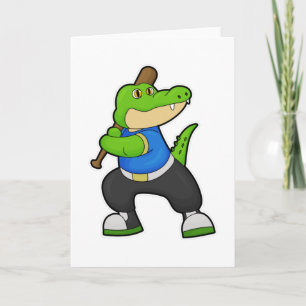 Cartão Crocodilo no beisebol com taco de beisebol