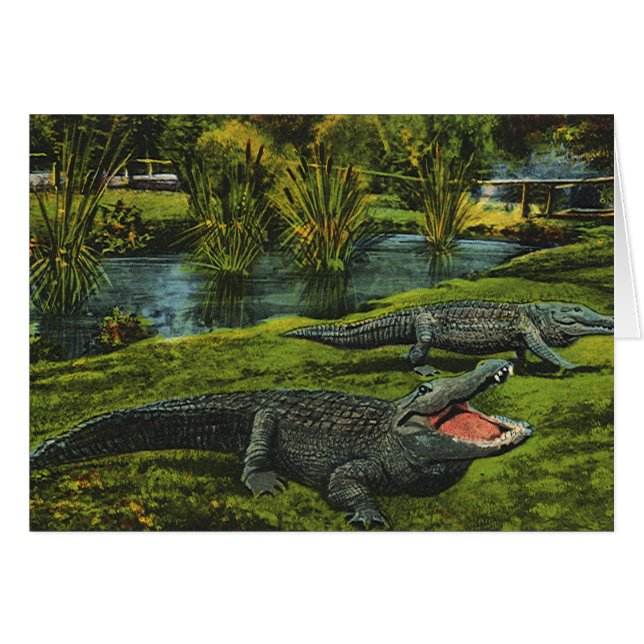 Cartão Crocodilos Vintage, Animais da Marinha Répteis (Frente Horizontal)