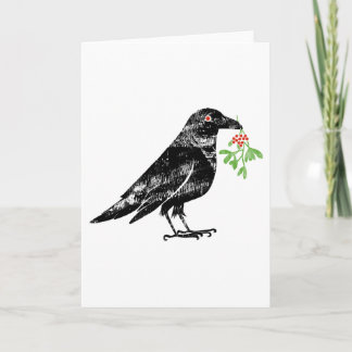 Cartão Crow with Mistletoe in it's beak 5"x7" 