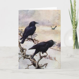 Cartão Crows in Winter Vintage Illustration