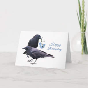 Cartão Crows with Flowers Birthday Card