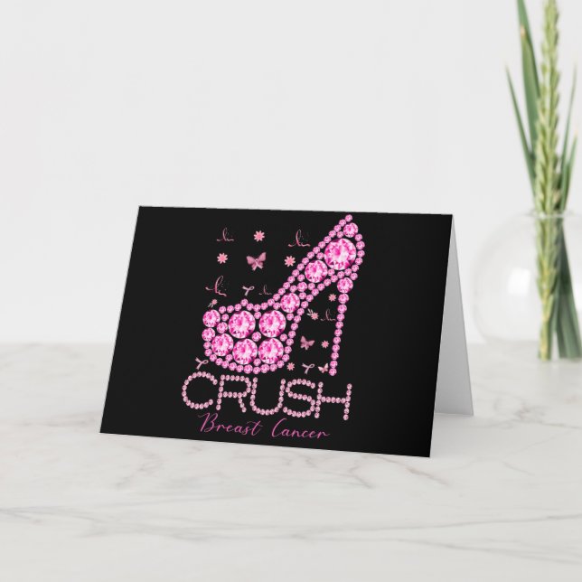 Cartão Crush Breast Cancer Awareness Bling Pink Ribbon (Frente)