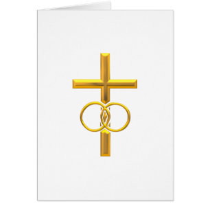 Cartão Cruz 3-D dourada com alianças de casamento