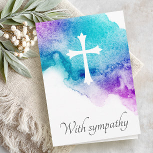 Cartão Cruz azul roxo de aquarela simpatia condolências