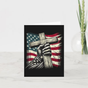 Cartão Cruz Cristã E Bandeira Dos EUA 4 De Julho Jesus