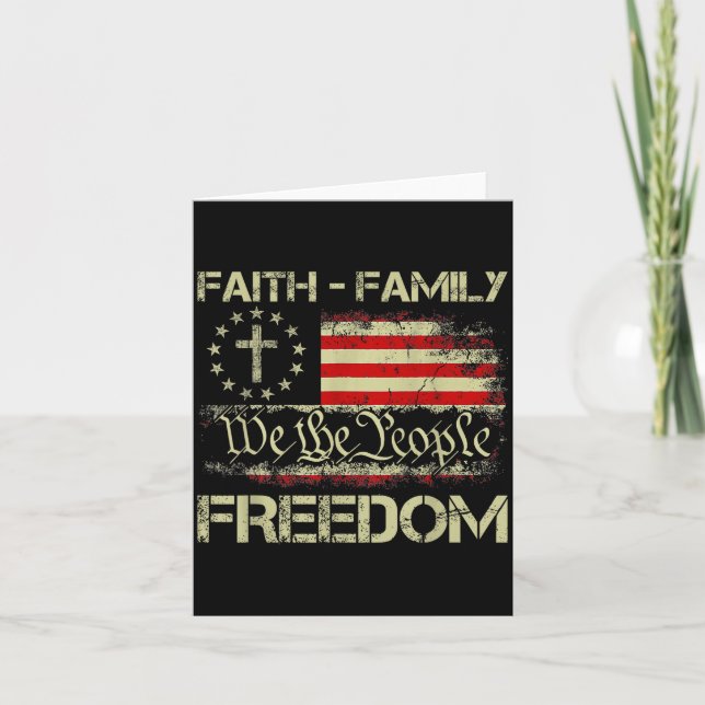 Cartão Cruz Cristã Patriótica Família Fé América (Frente)
