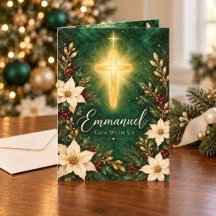 Cartão Cruz de Natal Emmanuel Marfim Poinsettias