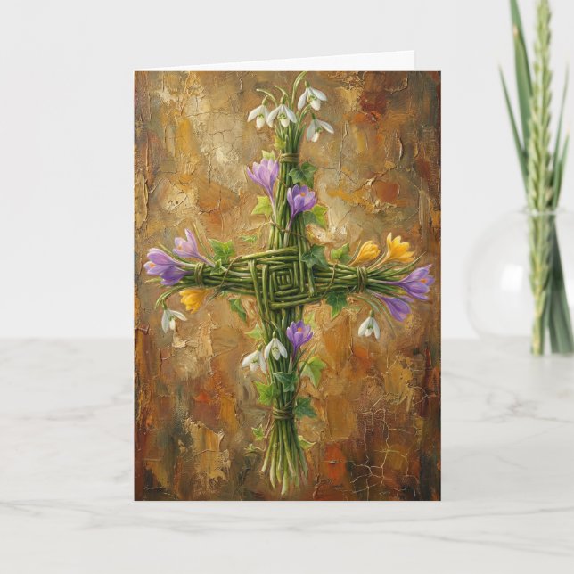 Cartão Cruz de Santa Brígida Junco Verde Crocus Imbolc Ar (Frente)