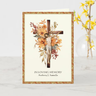 Cartão Cruz floral católica oração de Missa de funeral 